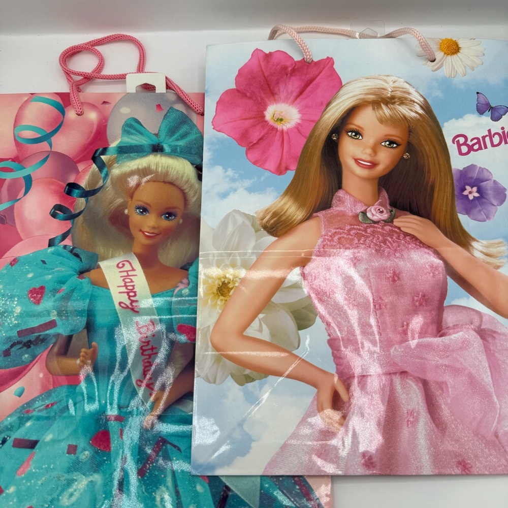 Barbie Vintage NWOT 90s Party Gift Bags with Handles- Pink and Blue •Set of 2